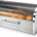 Oggi Stainless Steel Roll Top Bread Box for Kitchen Countertop with Tempered Glass Lid - Fits Multiple Large Loaves of Bread and Other Freshly Baked Goods Including Cookies, Bagels, Muffins, 15.25 x 8.25 x 8.25 inches