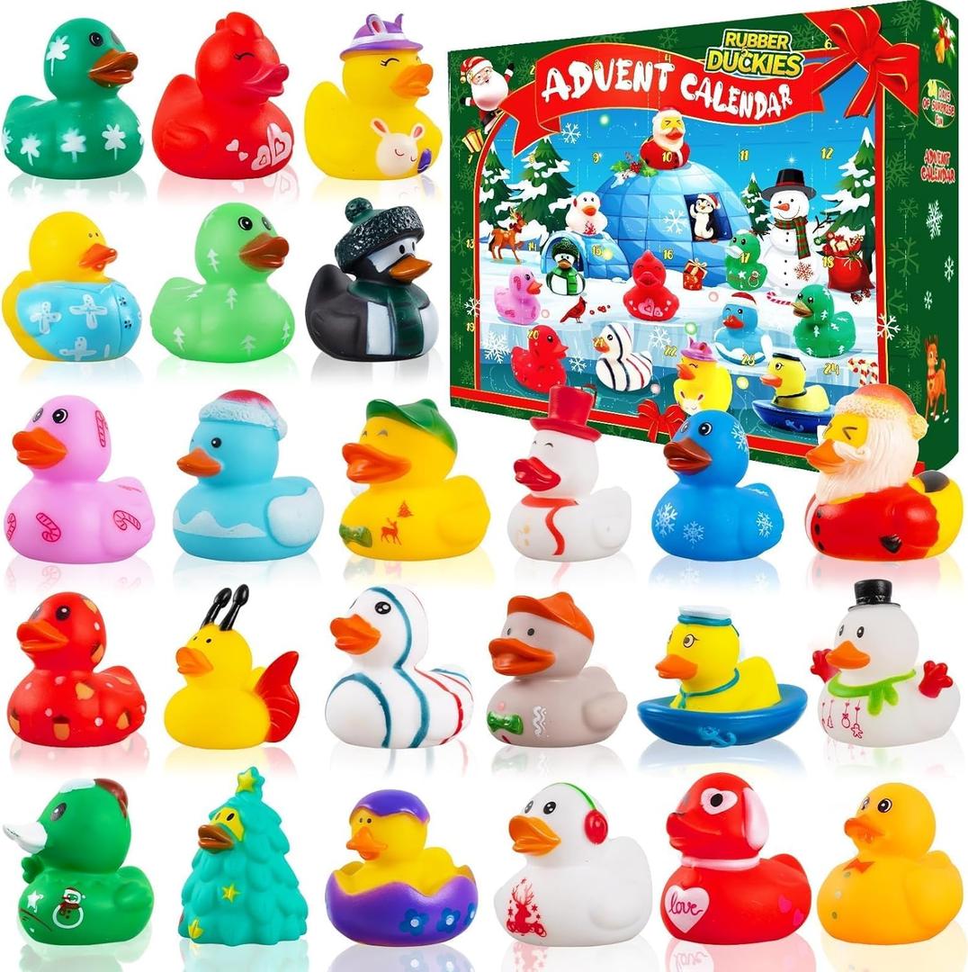 2025 Advent Calendar Christmas Ducks Kids- 24pcs Rubber Duck Xmas Advent Calendar 24 Days of Christmas Countdown Fun Duck Bath Toys for Winter Xmas Holiday Gifts Baby Shower Party Favors Girls Boys
