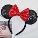 YUNISS 2 PCS Mouse Ears, Shiny Red Sequin Bow Mouse Ears Headbands for Adult Women Girls Christmas Birthday Party (Red&dot bow) 1 pc