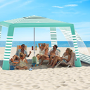Rhino Valley Beach Cabana, 8 * 8FT Beach Tent UPF50+ Protection, Easy Setup Beach Canopy Wind Resistant with Cup Holder, Compact Beach Shade Foldable Beach Tent Sun Shelter, Green White