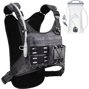 Running Vest with 2L Water Bladder, Hydration Backpack, USA Original Patent, Lightweight Hydration Pack with Gear Holder, Reflective Chest Pack for Men Women for Marathon (Medium-Large, Black Camo)