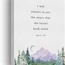 Bible Verse Canvas Print Decor I will Restore to You Joel 2:25 Wall Painting Posters Artwork 12X15Watercolor Home Office Decoration (Framed)