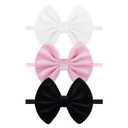 Velvet Baby Girl Bows Soft Elastic Nylon Headbands for Girls Hair Band Bows Black White Pink Handmade Newborn Bows Infant Toddler Kid Hair Accessories (3-BWP)