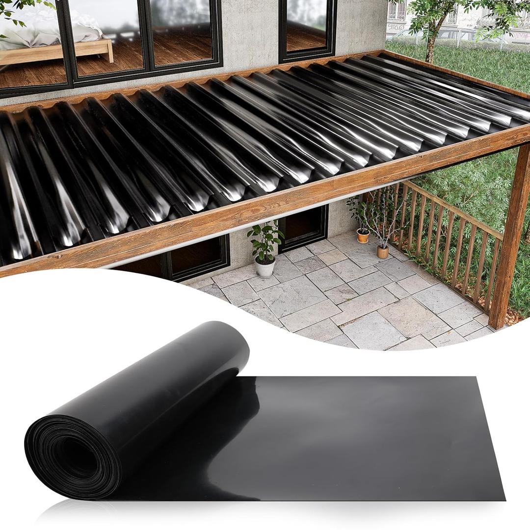 Muzata 1PCS 50FT Black Under Deck Drainage System Trough HDPE Waterproofing Membrane Fit for 12 Joist Spacing M059