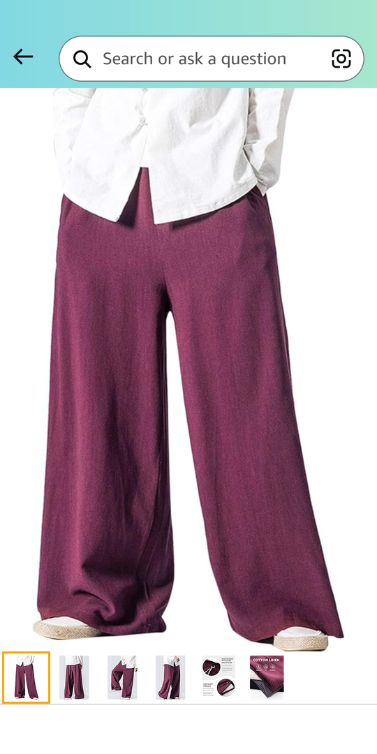 Flygo Mens Linen Pants Casual Wide Leg Baggy Pants Summer Cotton Elastic Waist Yoga Beach Palazzo Trousers, XXL