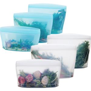 Zip Standing Reusable Silicone Food Storage Bag, Stand Up Food Storage Container, Reusable Zipper seal bag, no lid required, for Food Storage& Meal Prep, Freezer Oven Dishwasher - Safe, Set of 6 Bowls