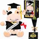 Hollowfly Graduation Cow Gifts Set Include Graduation Cow of 2026 Stuffed Animal with Cap and Gown, Artificial Flower, Graduate Gift Box with Window and Greeting Card for Him or Her(Black, Gold)