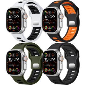 Odbeai 4 Pack Sport Bands Compatible with Apple Watch Ultra 2 3/Ultra Band,Compatible with Apple Watch Bands for Men 49mm 46mm 45mm 44mm 42mm,Silicone Strap for iWatch Bands Men Series SE 11 10 9 8-1