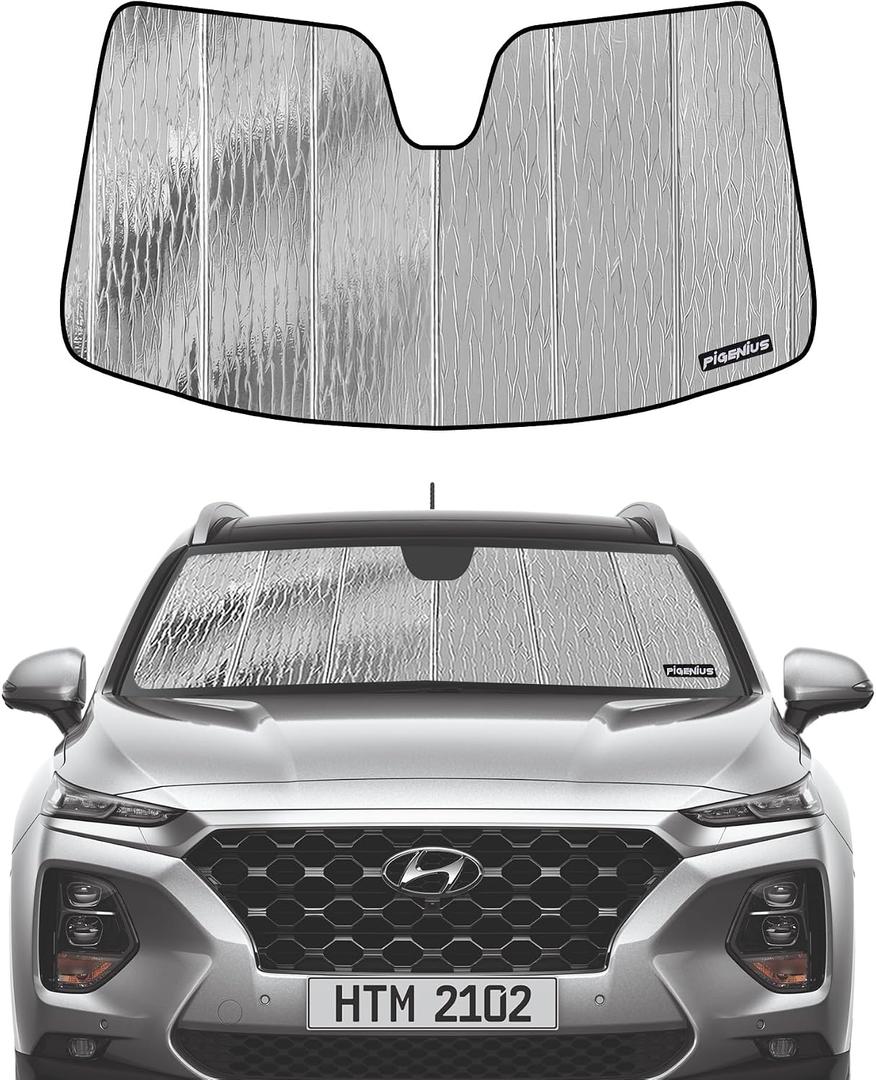 Pigenius Windshield Sunshade for Hyundai Santa Fe 2019-2023 (5-Passenger), Reversible Silver/Black