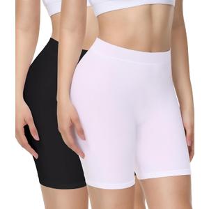 Yeblues Women 3 Pack Seamless Slip Shorts for Under Dress Smooth Boyshorts for Yoga/Bike/Workout Shapewear Shorts (Medium, 2 Pcs-black+white)