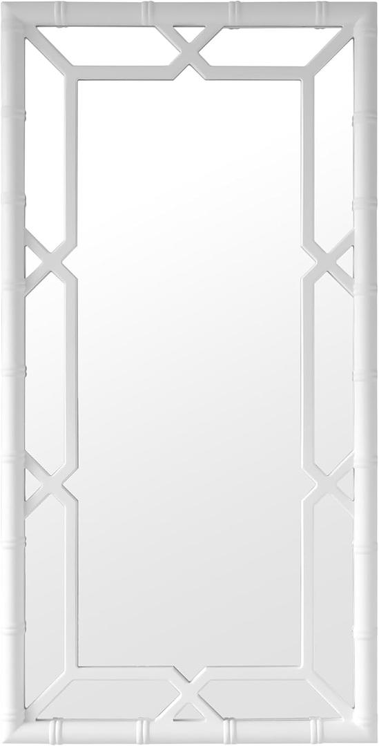 Mirror, Bamboo-Look Solid Wood Frame, Full Length, White, 24" x 48"