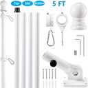 BONWIN White Flag Pole Kit for House, 5 FT Thickened Stainless Steel Porch Wall Mount Flagpole for 3x5' Flag, 1" Tangle Free Rotating Flag Pole Rings & 180 Adjustable Multi-Positions Bracket Holder