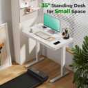 Electric Standing Desk with Drawer, 35" x 20" Whole Piece Tabletop Small Sit Stand Desk, Height Adjustable Desk with Storage & USB Ports, Quick Install Home Office Computer Desk, White