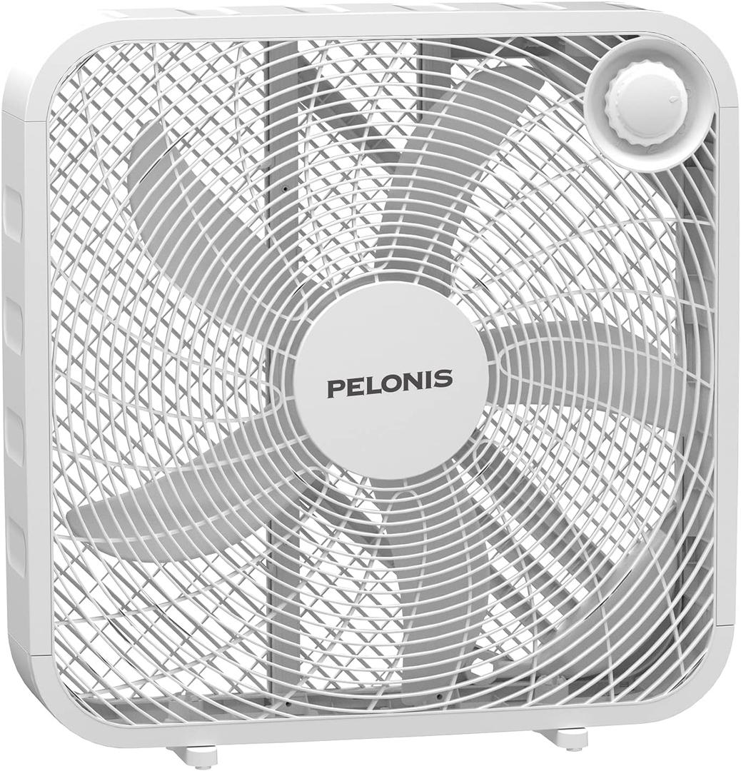 Pelonis Box Fan 20 Inch  Adjustable 3 Speeds For the Perfect Noise Level for Sleeping  5 Blade Technology Provides Powerful Airflow to Beat the Heat  Sleek Design, Lightweight, Durable, White