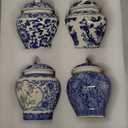 Hushee Small Blue and White Vases Chinoiserie Decor Ginger Jar Porcelain Ginger Jar Chinoiserie Vase Blue and White Decor for Home Bedroom Table Centerpieces Tabletop Accent Shelf(4 Pcs,Retro)