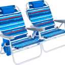 SUNNYFEEL Low Beach Chair 2 Pack, 5-Position Lay Flat Reclining, Backpack Portable Folding Chairs with Cooler Bag & Cup Holder, Heavy Duty 350 LBS, Compact for Beach, Camping, Travel