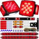 Partswcgg 12V Led Utility Trailer Lights Wiring Kit, Square Combination Stop Turn Tail License Lights,Red/Amber Marker Lamp,3rd Third Brake Tail Red Clearance ID Light Strip Bar w/25ft Wiring Harness