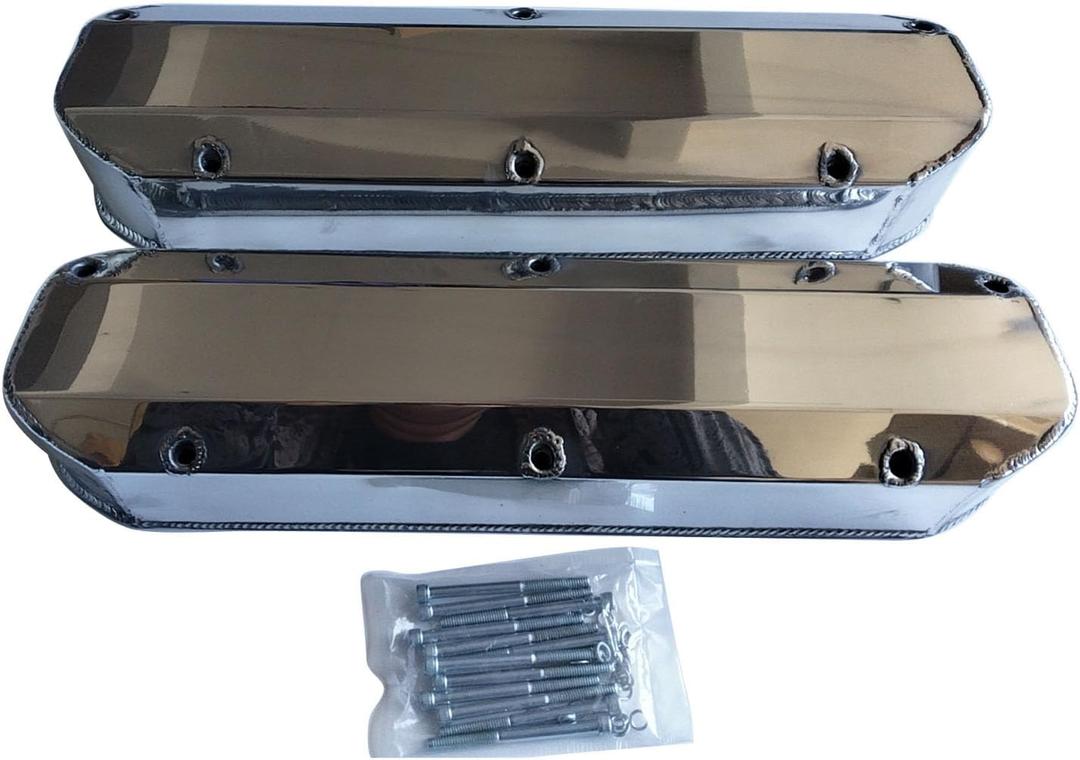 1 Set SHLPDFM Polished Aluminum Silver Fabricated Tall Valve Covers w/Long Bolts Fits for SBF 289 302 351W V8 Engines
