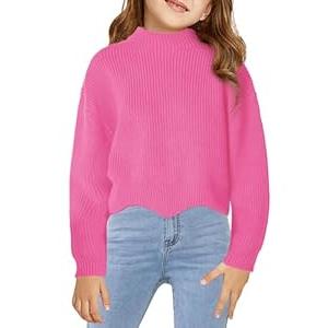 Haloumoning Girls Mock Neck Sweaters Kids Fall Fashion Long Batwing Sleeve Rib Knit Pullover Clothes 5-14 Years (Red)