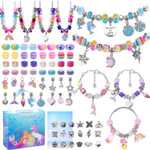 AIPRIDY Charm Bracelet Making Kit,Unicorn Mermaid Crafts Gifts Set Can Inspires Imagination and Creativity,Jewelry Making Kit Perfect Gifts for Girls 5-12 Years Old (84 Pieces)