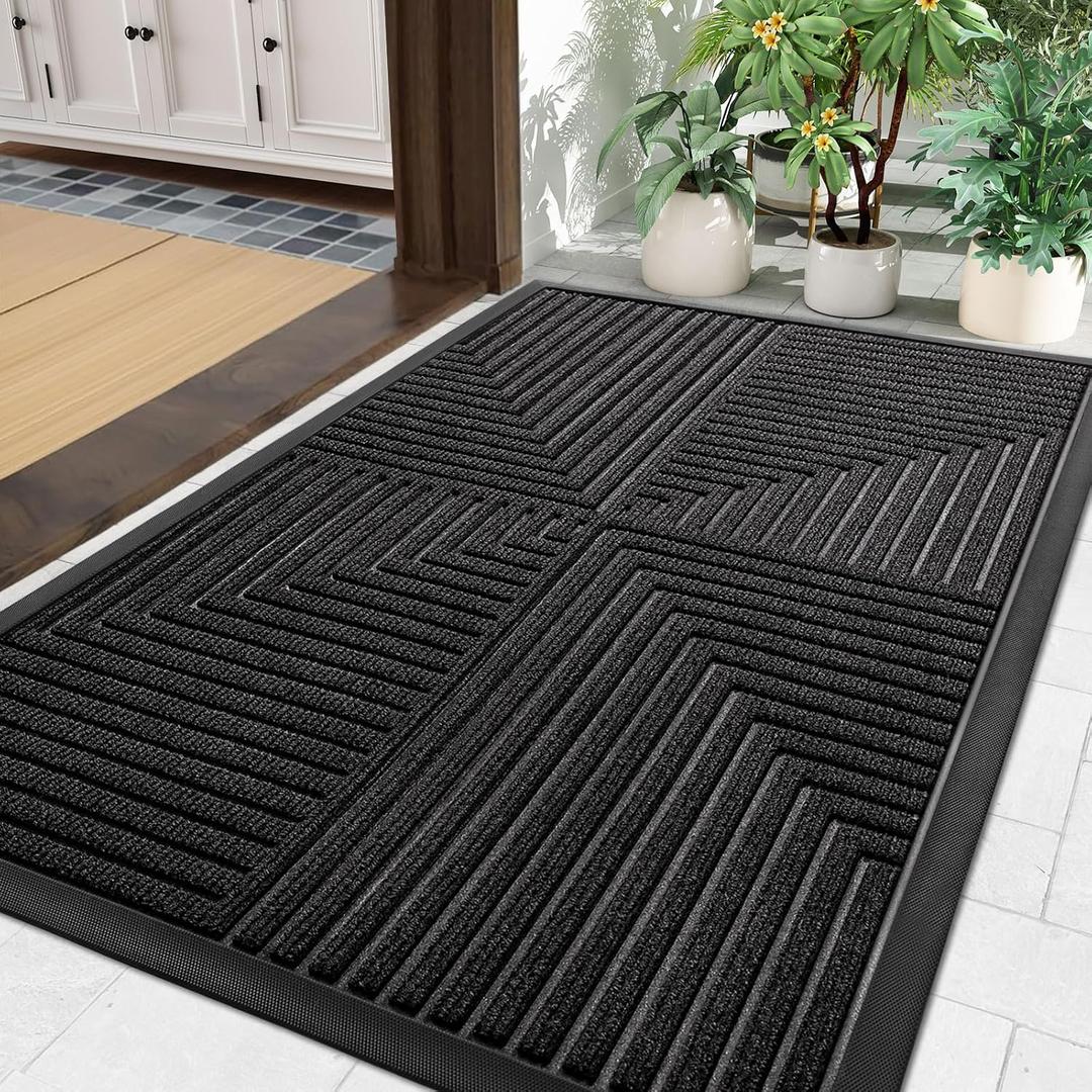 Arotive Front Door Mat Indoor Outdoor Entrance, Heavy Duty Non-Slip Rubber Doormats, Low Profile, Easy Clean, Dirt Trapper Entryway Floor Mats for Outside, Garages and Patios, 29.5x17, Black