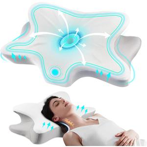 Cervical Neck Pillow for Neck and Shoulder Pain, Memory Foam Pillows for Side Sleeper, Ergonomic Pillow,Contour Orthopedic Bed Pillows for Back Stomach Sleepers (White+Grey)