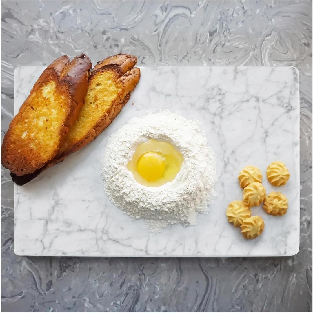 Yew & Tulip 16"x10" White Marble Board with Non-Slip Rubber Feet - Dough Pastry and Cutting Board