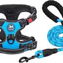 PoyPet Dog Harness and Leash Combo, Escape Proof No Pull Vest Harness, with 5 Feet Leash, Reflective Adjustable Soft Padded Pet Harness with Handle for Dogs(Blue,L)