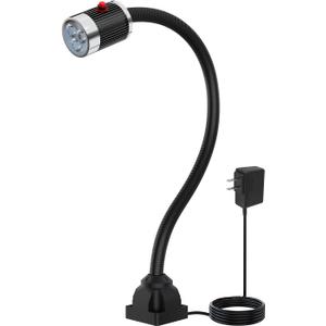 900 Lumens LED Machine Shop Light, IP65 Water Proof Flexible Gooseneck Lamp, 20" Adjustable Gooseneck w/Screw Base for Lathe, Drill Press, and Workbench