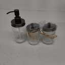 Amolliar Mason Jar Bathroom Accessories Set 4 Pack - Foaming Soap Dispenser&2 Qtip Holders&Toothbrush Holder-Rustic Farmhouse Decor Bathroom Organizer Apothecary Jar Country Countertop (Bronze)