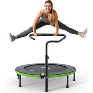 BCAN 48" Foldable Mini Trampoline, Rebounder Trampoline for Adults, T Shape Adjustable Foam Handle, Exercise Rebounder for Adults Indoor/ Garden Workout, Max Load 440lbs