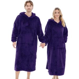 Wearable Blanket Hoodie for Women Men, Fleece Warm Comfy Hooded Sweatshirt with Pockets & Sleeves Cozy Gift for Adult (Oversize, Dark Purple)