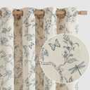 Linen Blue Floral Farmhouse Curtains 96 Inches Long Drapes for Living Room Bedroom Pattern Light Filtering Country Vintage Curtain Grommet Top, 2 Panels, Blue on Beige 50"x96"