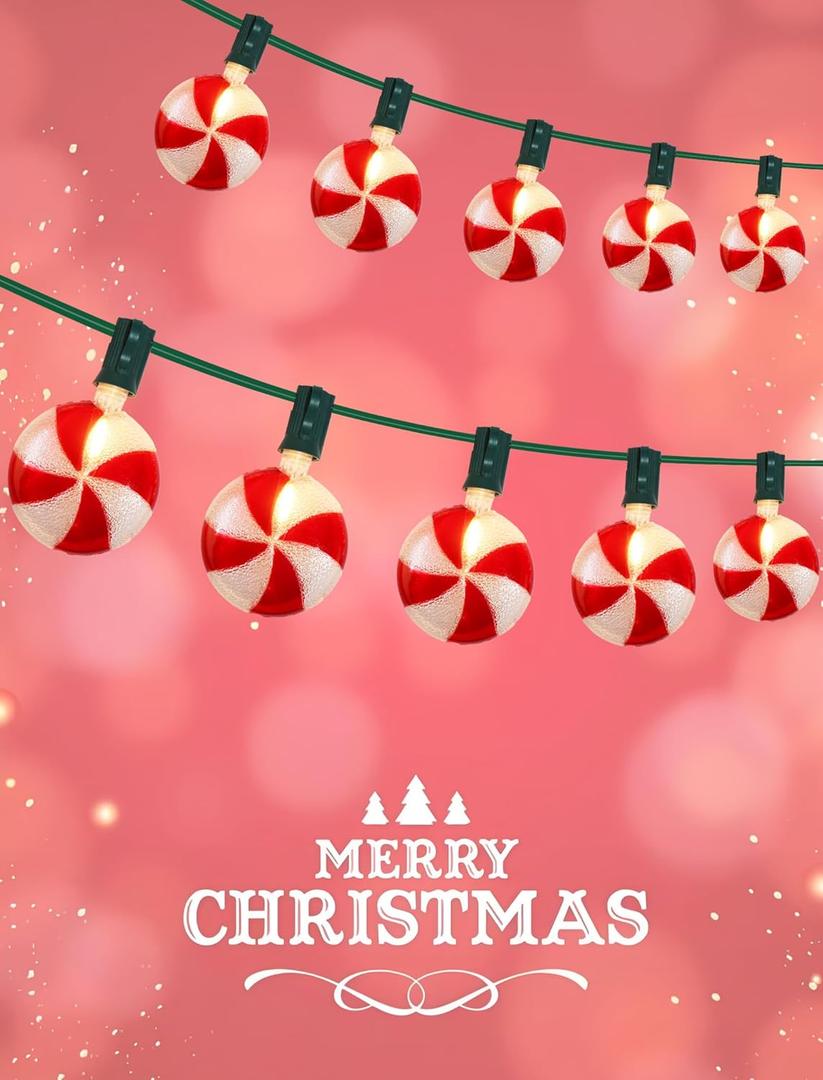Vintage Peppermint Christmas Lights-10.5FT 10 LED Connectable Candy Cane String Lights for Indoor Christmas Decorations, Classic Holiday Decor for Xmas Tree, Mantel, Garland & Bedroom