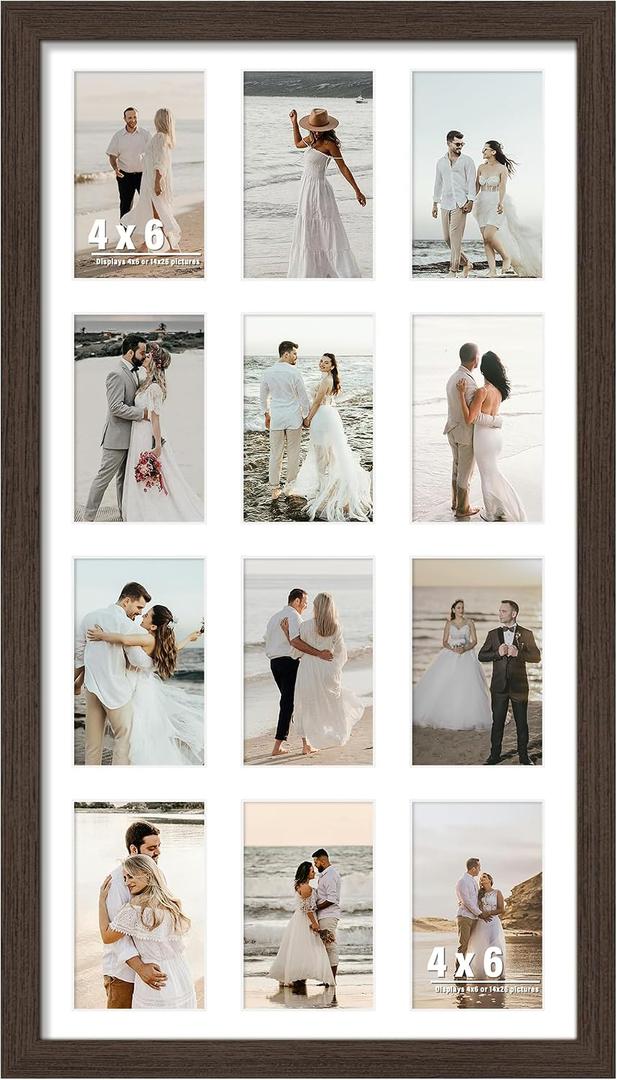 DUENPY 14x26 Collage Picture Frame 4x6 Collage Picture Frame Displays Twelve 4x6 inch Photos Available Horizontal Wall Mounting Display and Vertical Walnut, 14x26（4x6 opening）