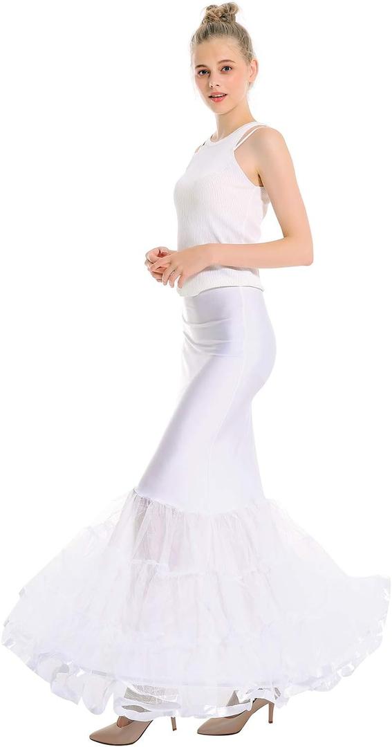Women's Mermaid Fishtail Petticoat One Hoop Floor Length Trumpet for Bridal Wedding Dress Petticoat Crinoline (White, Small - Medium)
