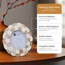 Handicrafts Home Scalloped Bone Inlay Picture Frame 4x4 Handmade Round Decorative Photo Frame, Brown & White Boho Desk & Shelf Decor, Vintage Style Small Frame for Nursery, Home Styling & Gift