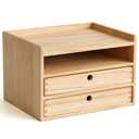 KIRIGEN Desktop Organizer with 2 Drawers and Tray - Wood Office Desk Storage Shelf for Office Supplies - Small Cabinet for Countertop Accessories Storage 3 Layer Natural（DT3D2C-NA）