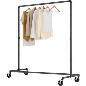 Tajsoon Rolling Clothing Racks For Hanging Clothes Z Rack Hold 230LBS Industrial Clothing Rack with Wheels Lockable, Heavy Duty Garment Rack Clothes Hanging for Storage and Organization, Black (1 Pack)