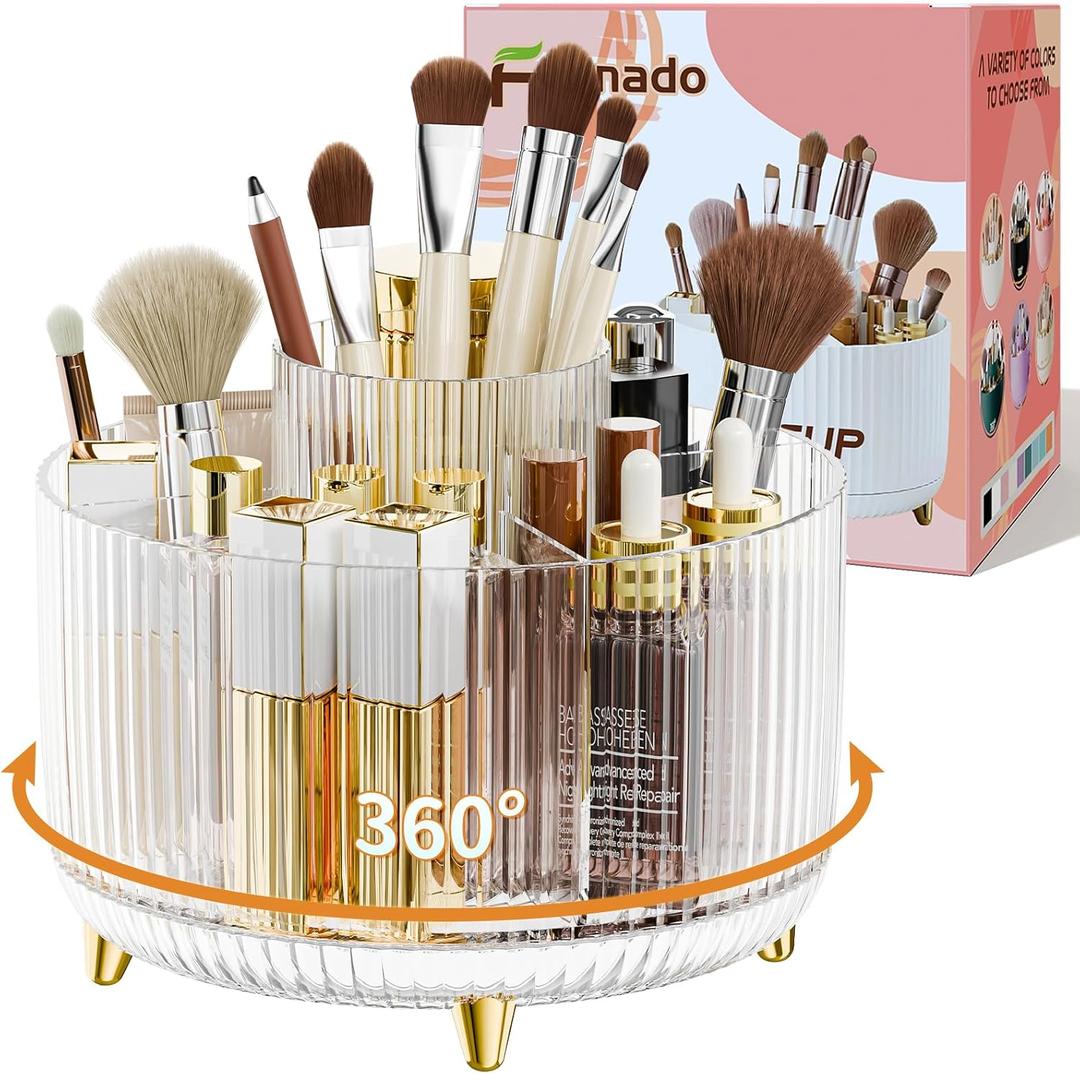 fanado 360 Rotate Makeup Brush Holder Organizer, Makeup Organizers Countertop, Makeup organization and Skincare Storage for Vanity, Desktop, Bathroom (Clear)
