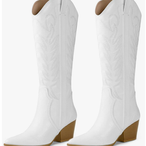 Arromic Cowboy Boots for Women Comfortable Womens Embroidered Western Cowgirl Knee High Boots Pointed Toe Zipper Chunky Heel Country Outfit Retro Tall Boots 10