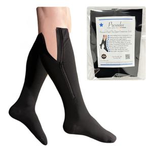 Presadee Closed Toe 30-40 mmHg Extra Firm Zipper Compression Leg Swelling Socks (Black, 1)