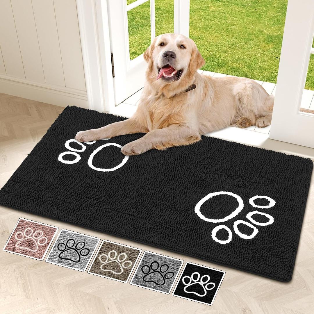 Bcoimo Super Absorbent Dog Door Mat, 48"*30" Anti Slip Mat for Muddy Paws, Pet Rugs for Dirty Paws Washable that Absorbs Moisture and Dirt, for Dog Cage and Pet Resting Carpet,  A-Black+Paw