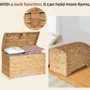 Handwoven Storage Basket with Lid, 178L Wicker Storage Bin, Natural Water Hyacinth, Leather Buckle & Metal Frame, Metal Ring Handles for Easy Transport, Storage Chest & Trunk for Bedroom, Living Room