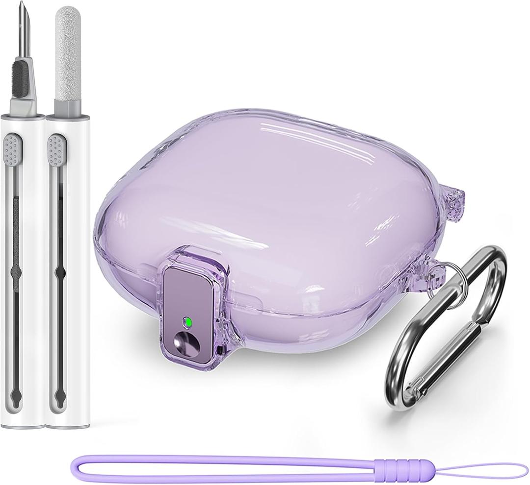 [with Safety Lock] for Beats Fit Pro Case Cover,Clear Case for Apple Beat Fit Pro 2021,Beat Fit Pro Accessories with Anti-Lost Keychain/Silicone Wrist Strap(Clear Purple) (A3-Purple+Bi)