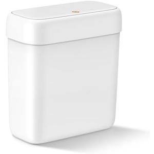 Small Bathroom Trash Can with Lid, 2.6 Gallons / 10 L Slim Plastic Garbage Bin with Pop-Up Lid, Mini Waste Basket Can Dog Proof for Kitchen, Bedroom, Office, Laundry, Toilet, Rv, White