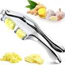 3-in-1 Stainless Steel Garlic Press & Peeler Machine - Professional Garlic Mincer, Crusher, and Chopper with Silicone Peeler & Brush - Essential Kitchen Gadget for Perfectly Minced Garlic