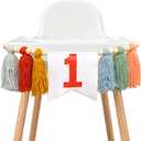 Boho Rainbow High Chair Banner - Retro Colorful First Birthday Highchair Banner, Green Orange Yellow Blue Red Tassel 1st Birthday Decor for Party, Smash Cake, Photo Props