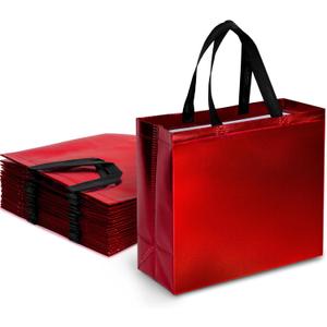 VGOODALL 15 Pack Reusable Gift Bags with Handles, 12.6x5x11 Inch Shiny Red Gift Bags for Christmas Party Favors, Birthdays Weddings, Packaging Supplies