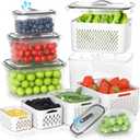 damynuo 5 Pack Fruit Storage Containers for Fridge - Clear Berry Containers with Colander, Airtight Fridge Organizer Bins with Vent Handle Lids for Refrigerator Organizers and Storage Keep Fresh